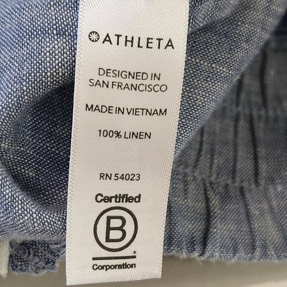 Athleta Cabo 100% Linen Jogger Pants Womens 6 Blue Pull On Casual‎ High Rise - Picture 7 of 10